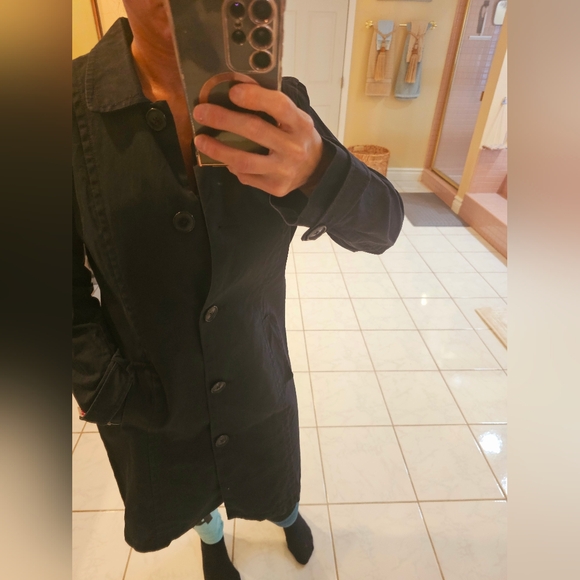 OBT Womens Large Black Old Navy Trench Coat - Picture 8 of 13